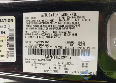 2020 Ford Mustang Gt Premium z USA, uszkodzony, nr VIN 1FATP8FF4L5129505